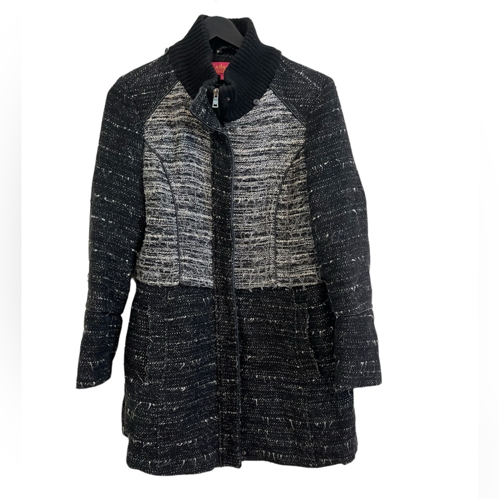 Catherine Malandrino Coat Size L Gray Tweed Knit Chic Career Full Zip